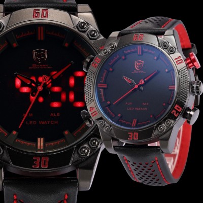 SHARK  Dual Time LED Analog & Digital Sports Quartz Watch - RED & BLACK 